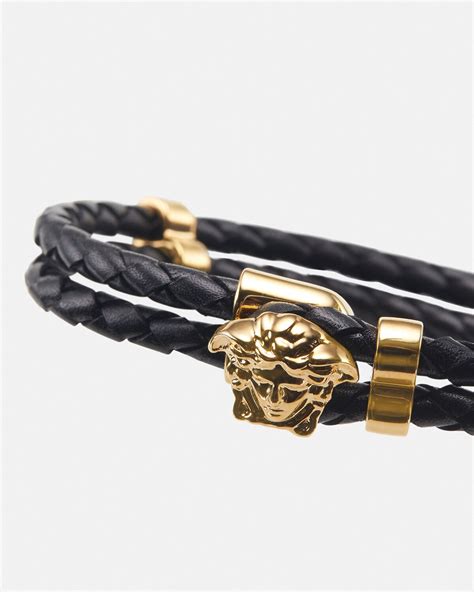 versace black leather medusa bracelet|versace medusa bracelet men's.